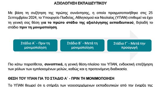 Το πρώτο στάδιο της αξιολόγησης εκπαιδευτικού -πριν τη μονιμοποίηση Το πρώτο στάδιο της αξιολόγησης εκπαιδευτικού -πριν τη μονιμοποίηση