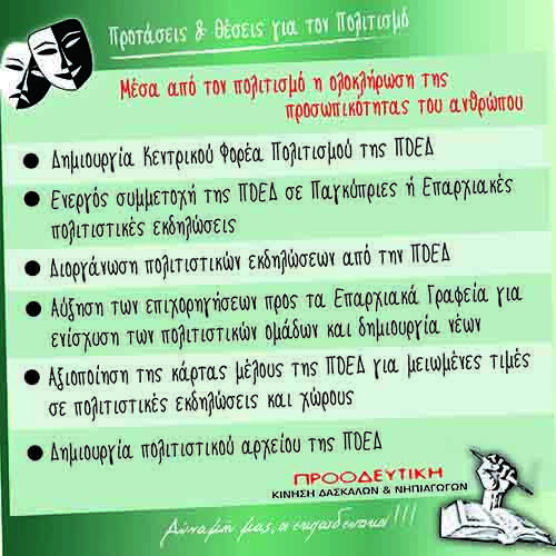 Προτάσεις και θέσεις Προοδευτικής για την ανάπτυξη πολιτιστικής δράσης από την ΠΟΕΔ