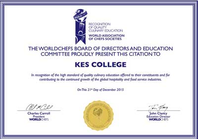 Αναγνώριση του KES College από την Παγκόσμια Οργάνωση των Αρχιμαγείρων