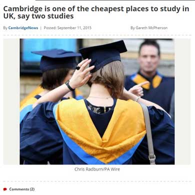 Σύμφωνα με δυο μελέτες, το Cambridge είναι από τις πιο φθηνές πόλεις για σπουδές στην Αγγλία